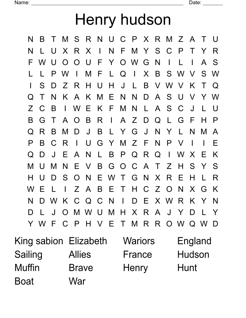 Henry hudson Word Search