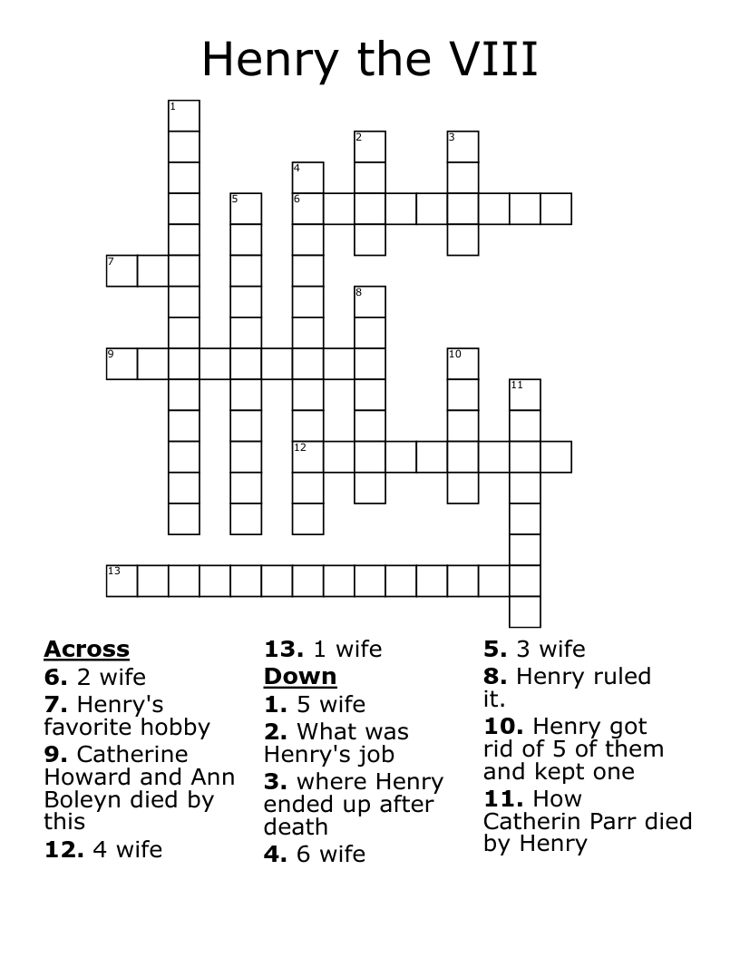 Henry the VIII Crossword