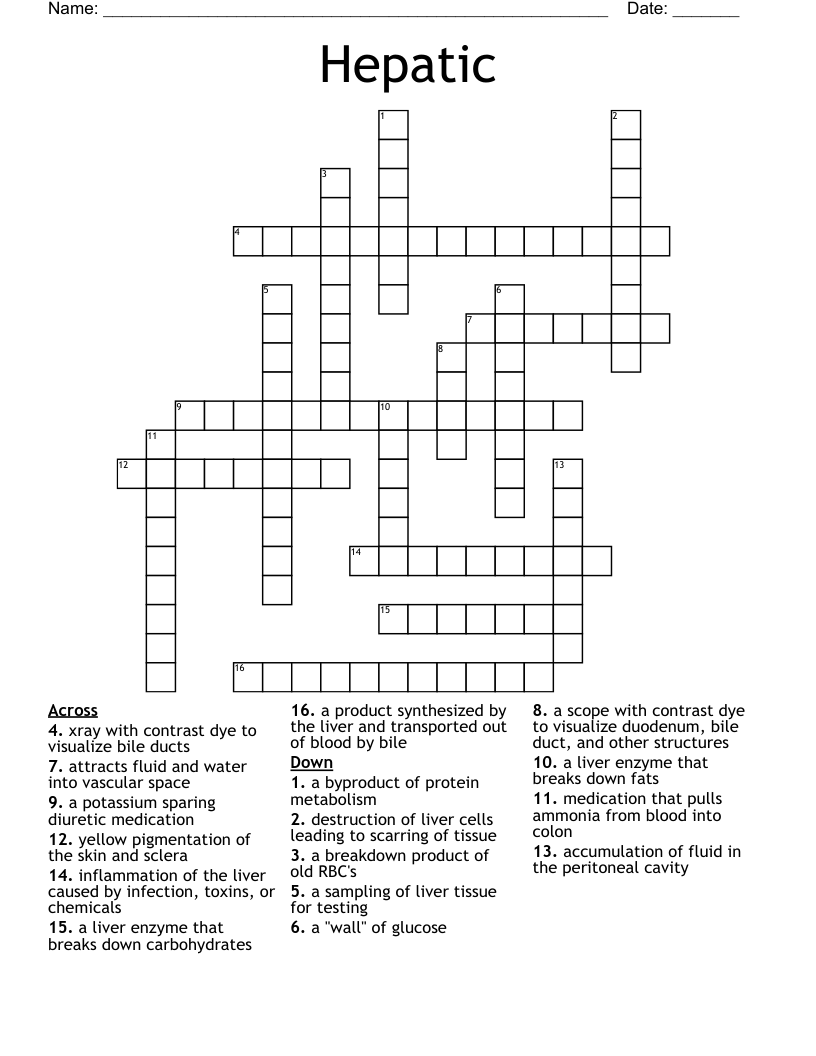 Hepatic Crossword