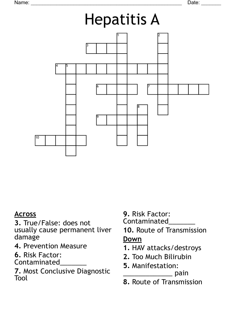 Hepatitis A Crossword