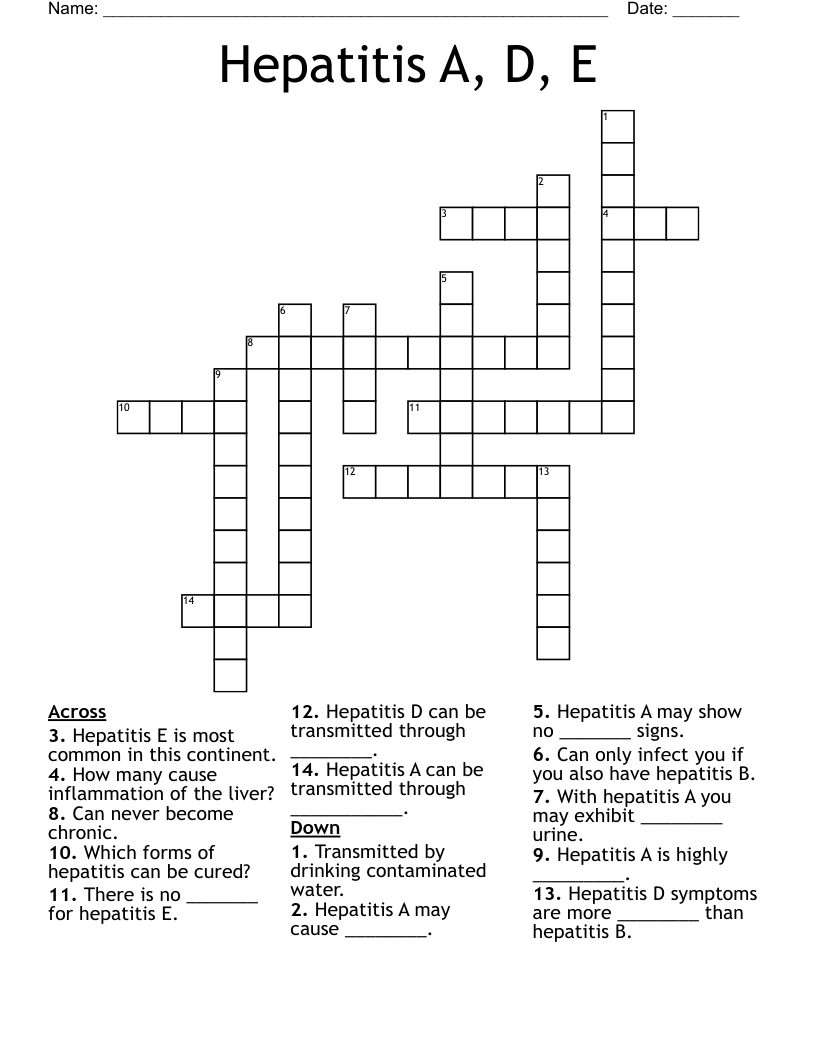 Hepatitis A, D, E Crossword