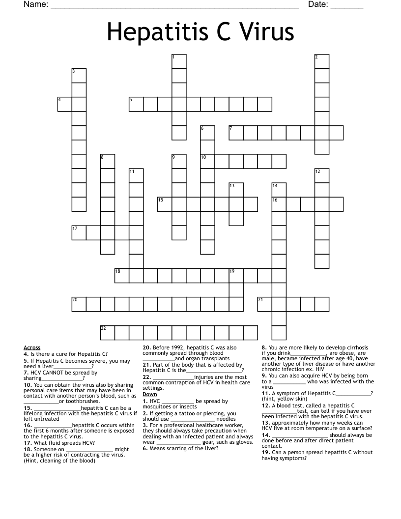 Hepatitis C Virus Crossword