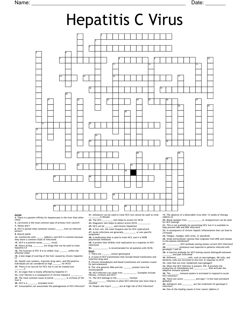 Hepatitis C Virus Crossword