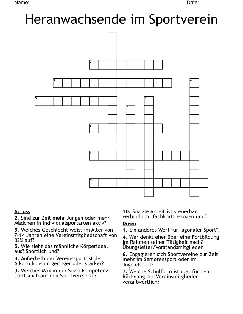 Heranwachsende im Sportverein Crossword