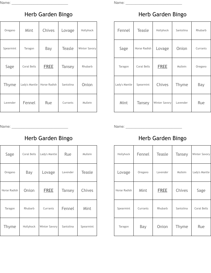 Herb Garden Bingo