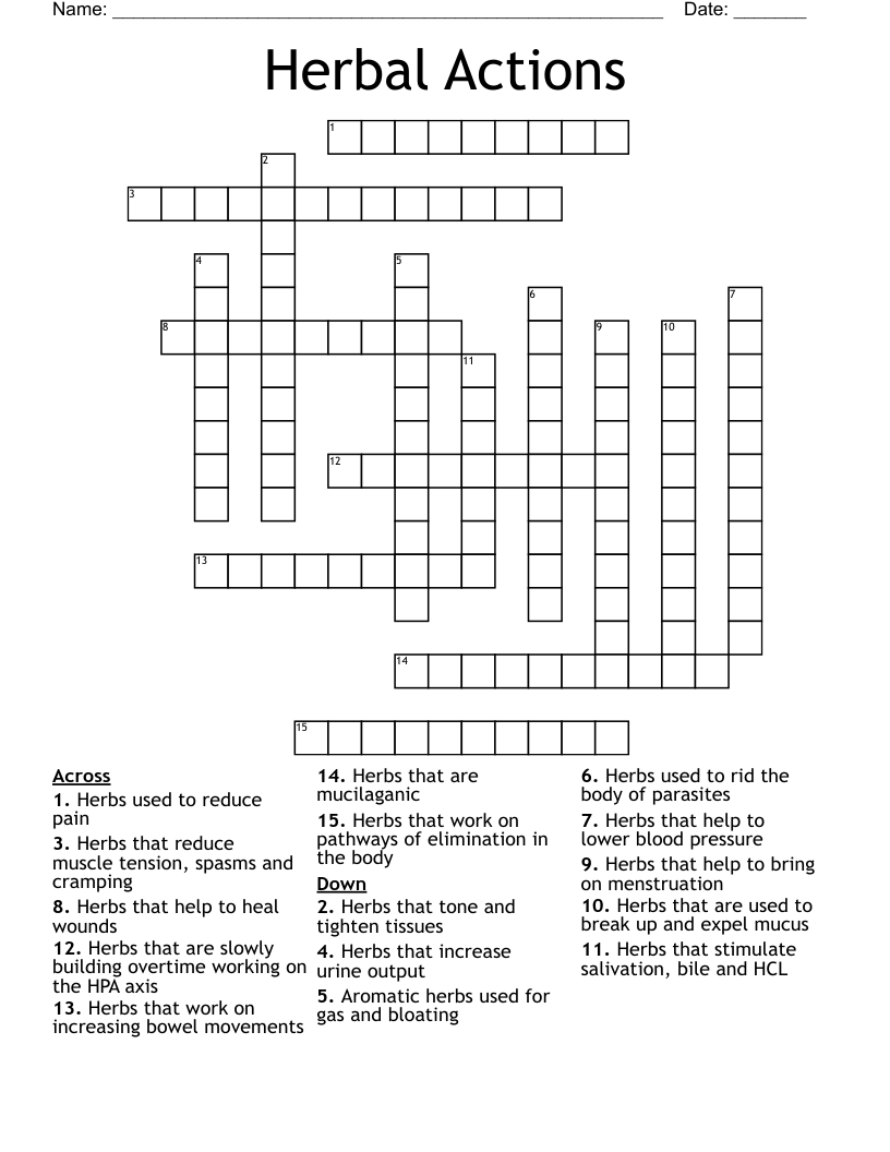 Herbal Actions Crossword
