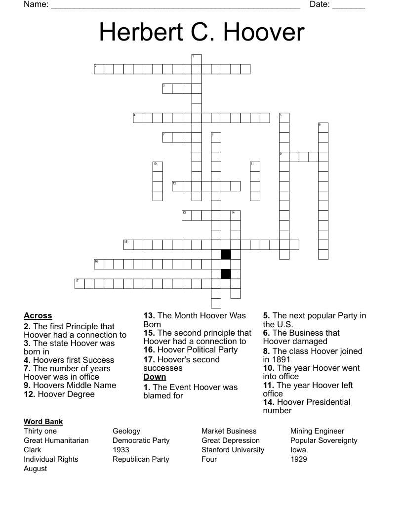 Herbert C. Hoover Crossword