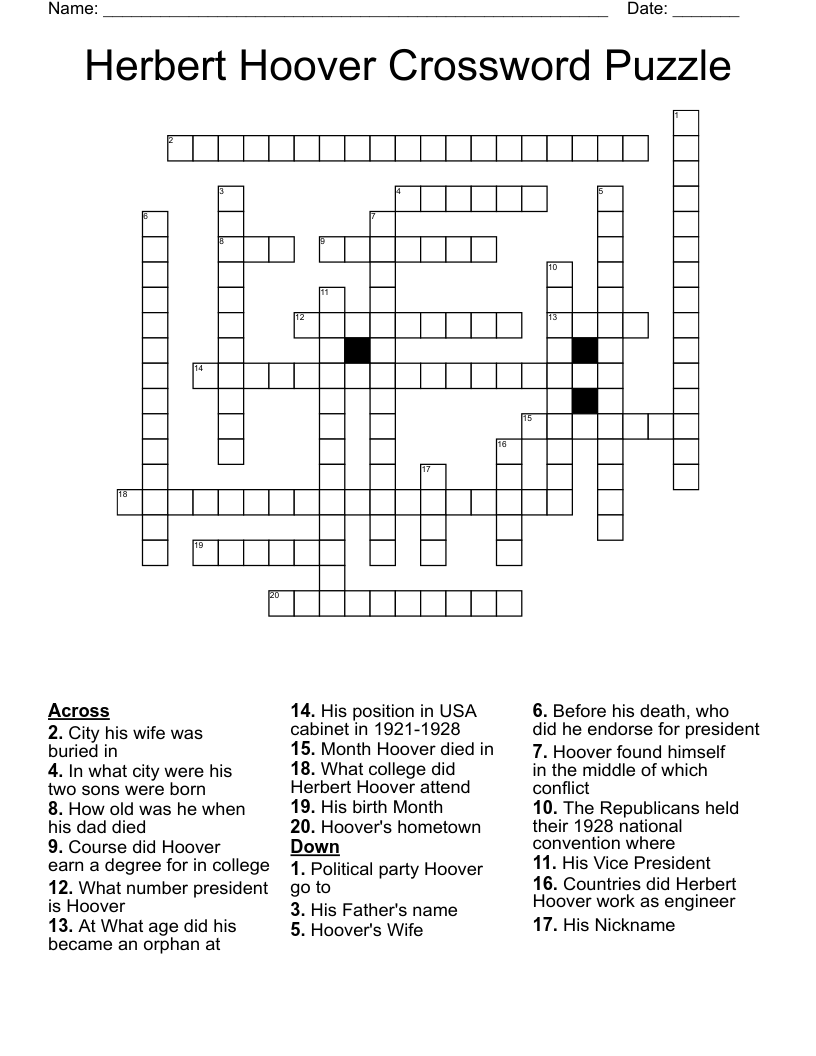Herbert Hoover Crossword Puzzle