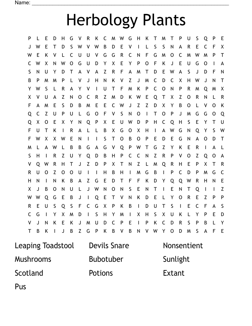 Herbology Plants  Word Search