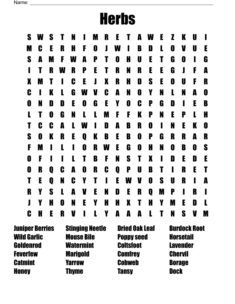 Herbs Word Search