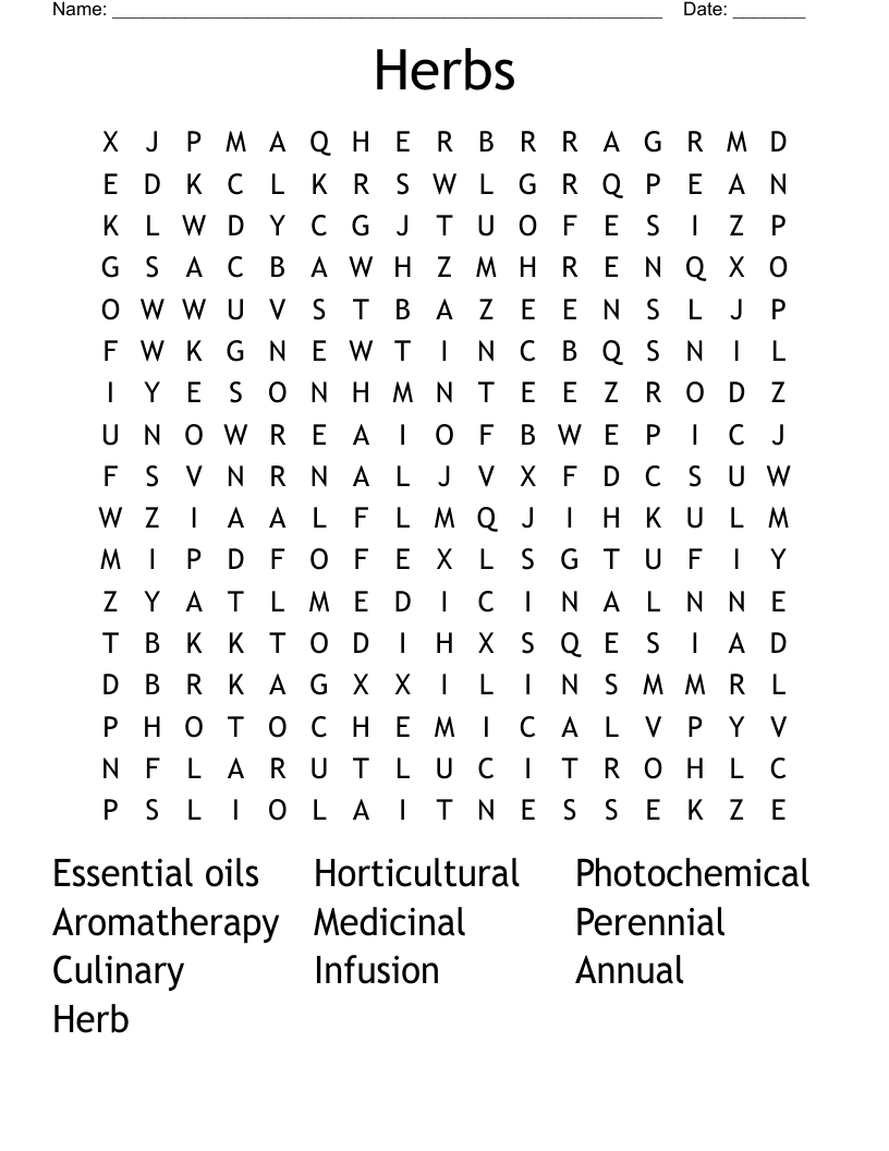 Herbs Word Search