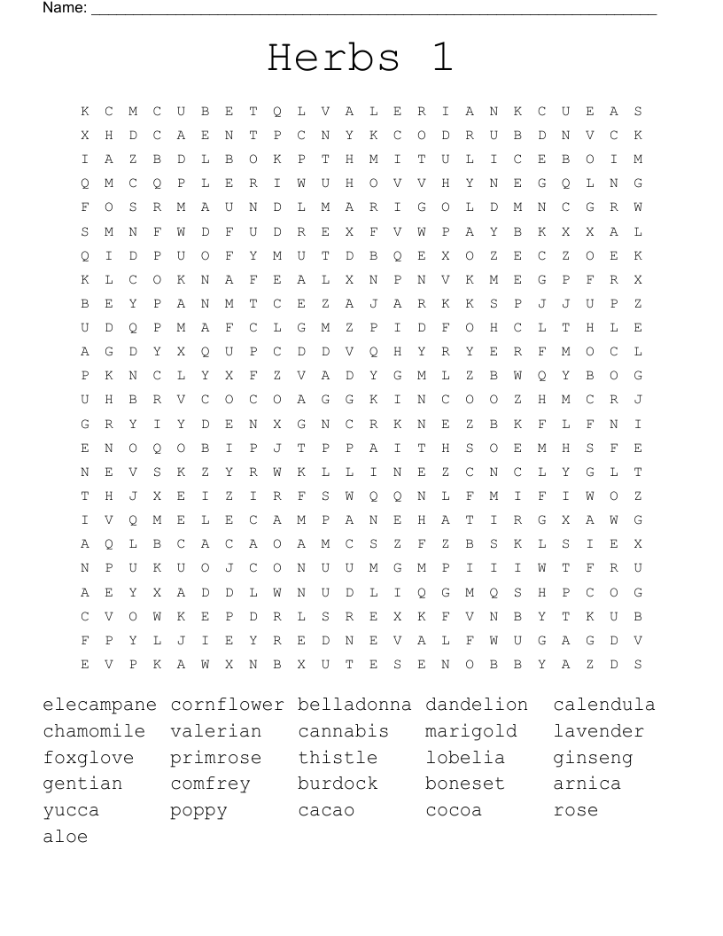 Herbs 1 Word Search
