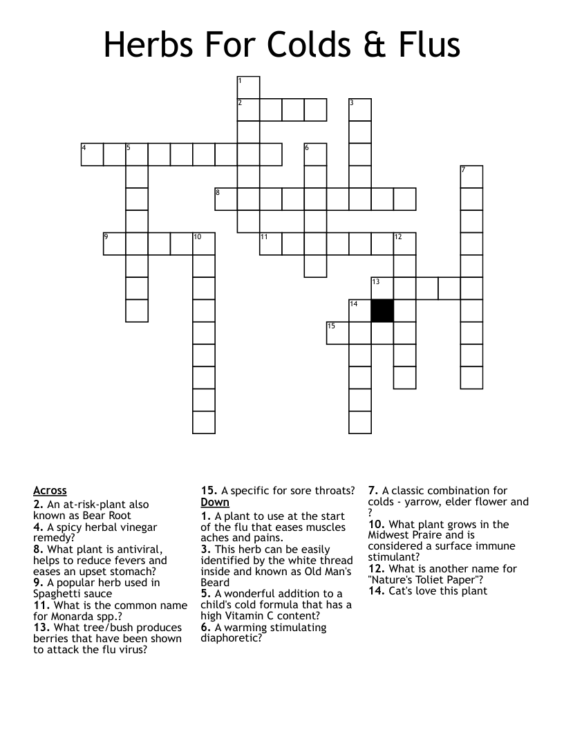 Herbs For Colds & Flus Crossword