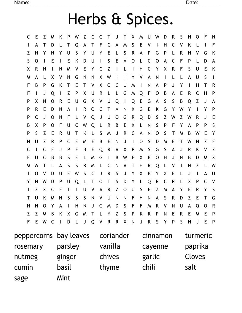 Herbs & Spices. Word Search