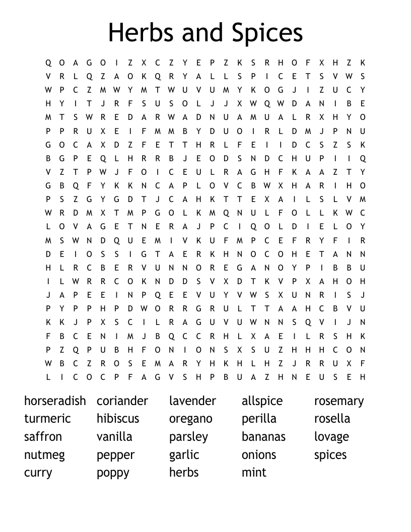 Herbs and Spices Word Search