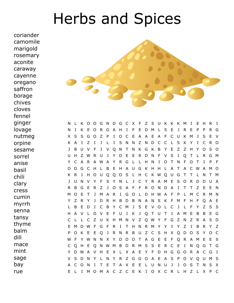 Herbs and Spices Word Search