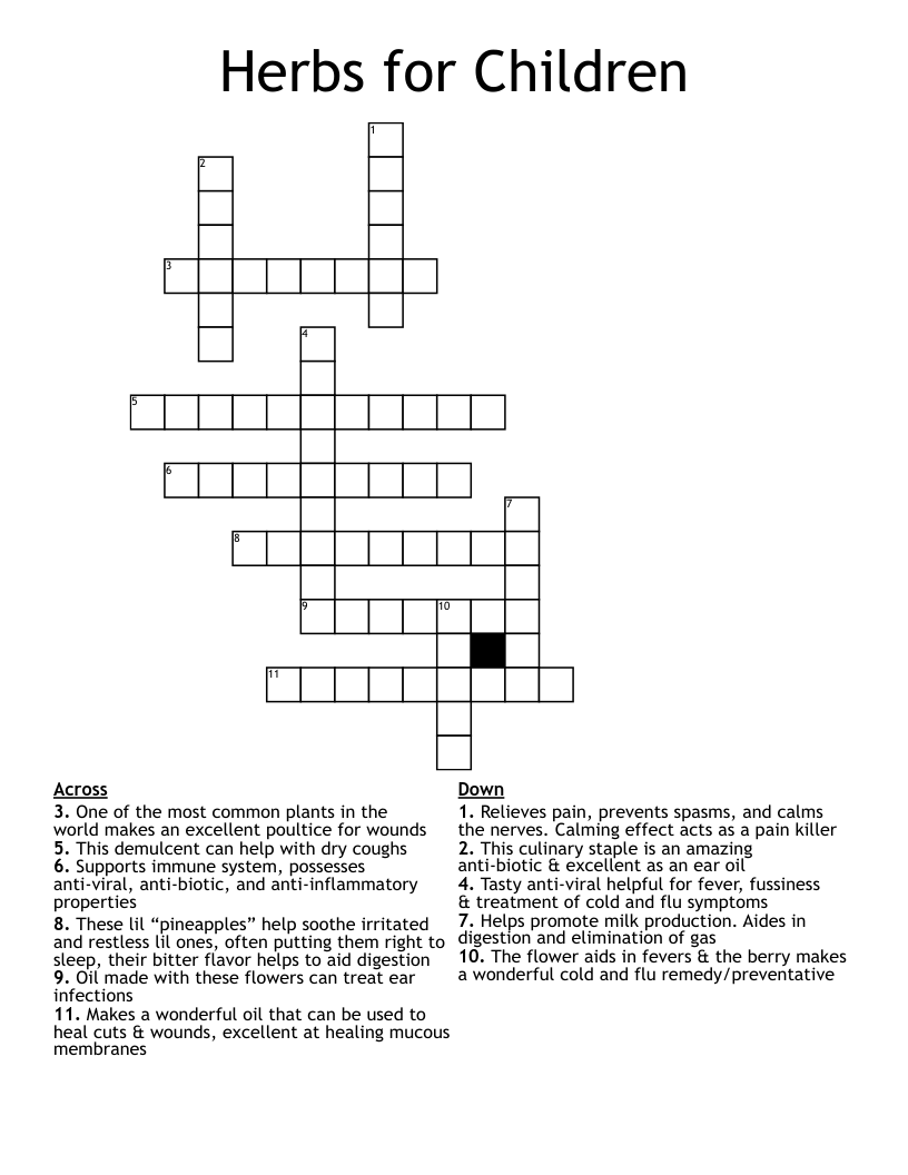 Herbs for Children Crossword