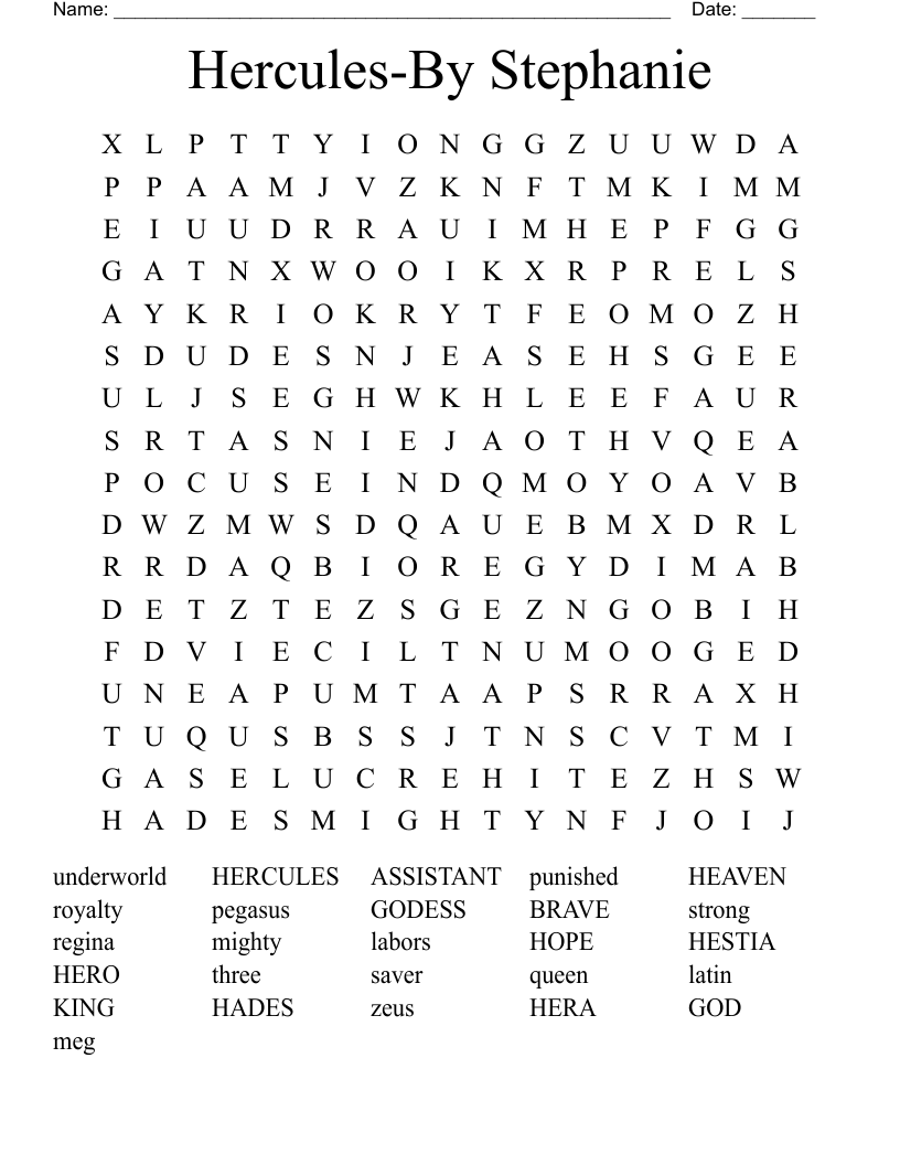 Hercules-By Stephanie Word Search