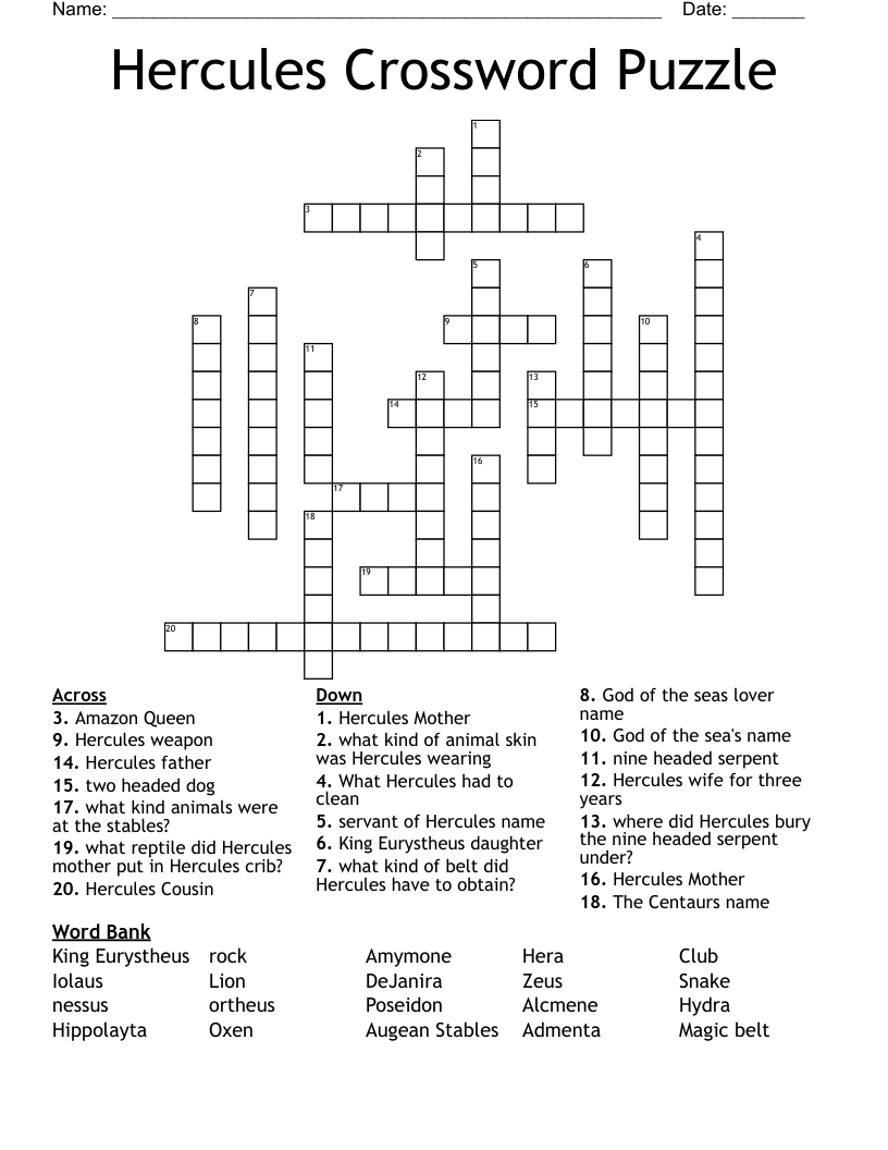 Hercules Crossword Puzzle
