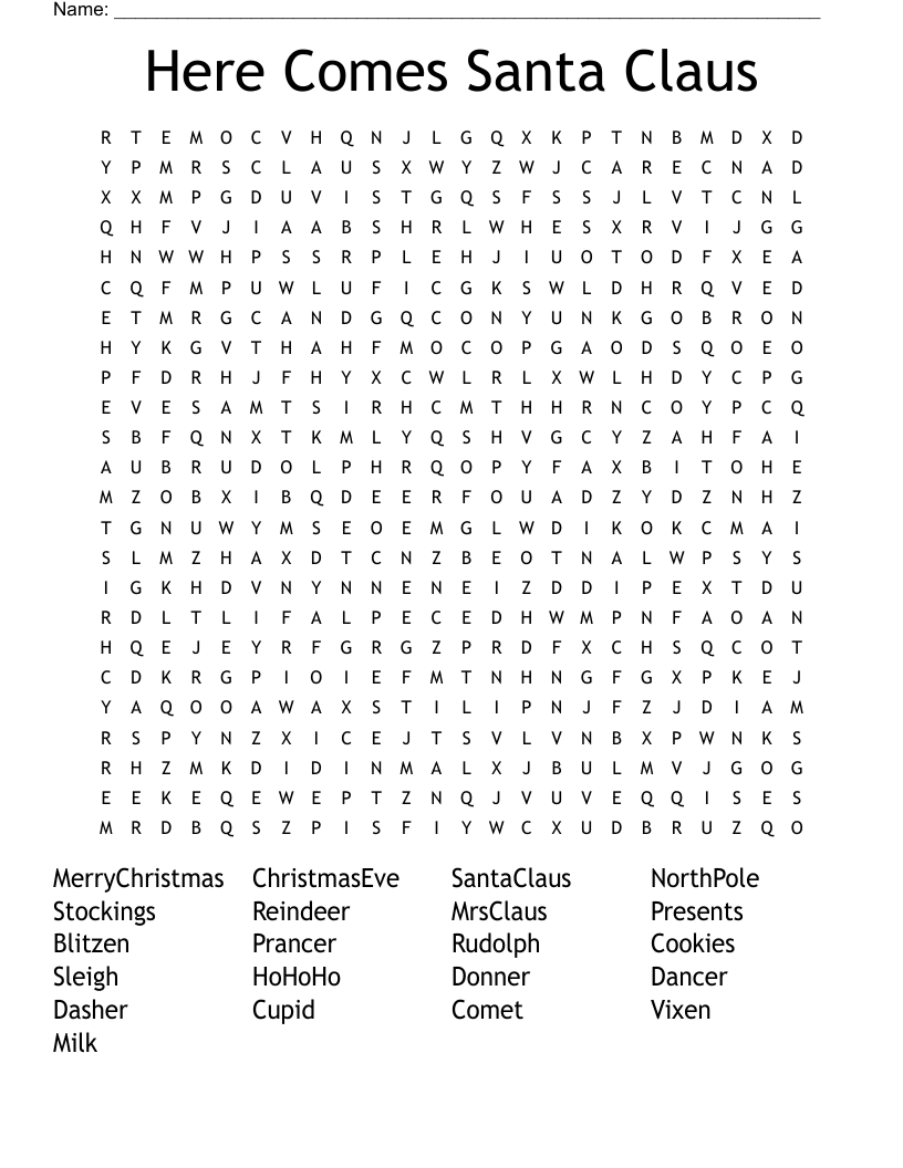 Here Comes Santa Claus Word Search
