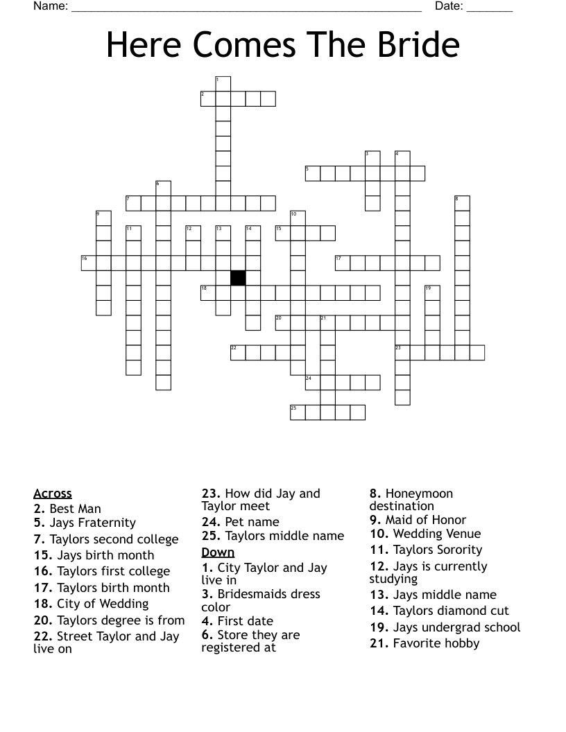 Here Comes The Bride Crossword