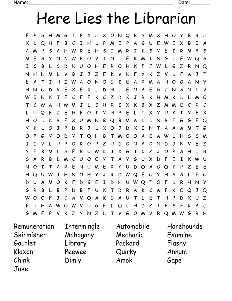 Here Lies the Librarian Word Search