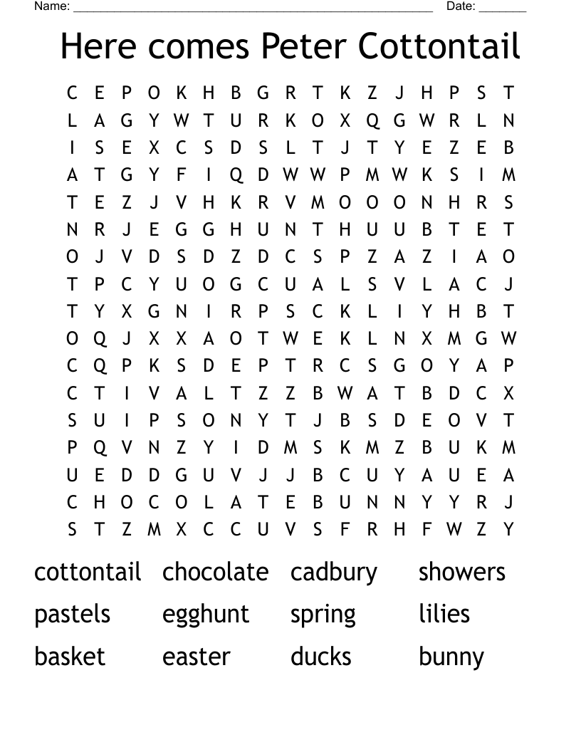 Here comes Peter Cottontail Word Search