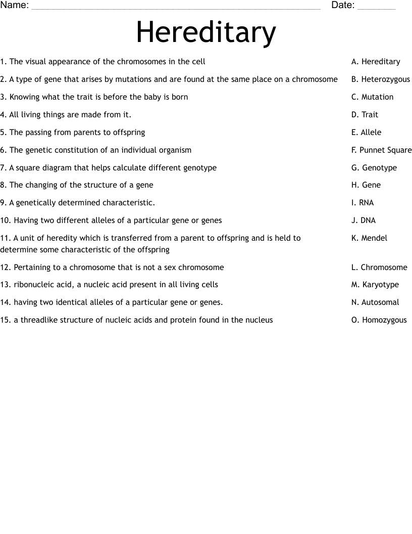 Hereditary Worksheet
