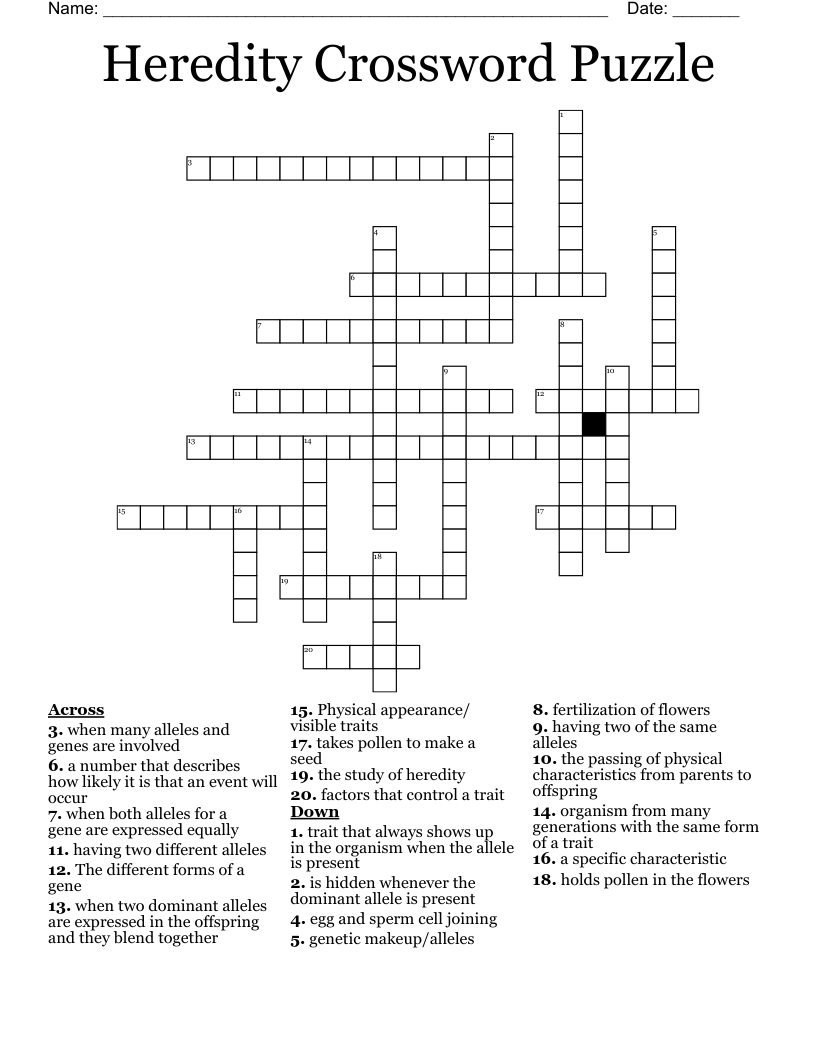 Heredity Crossword Puzzle