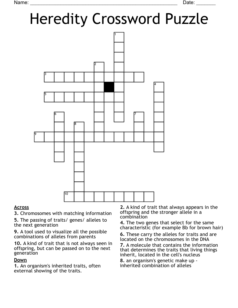 Heredity Crossword Puzzle
