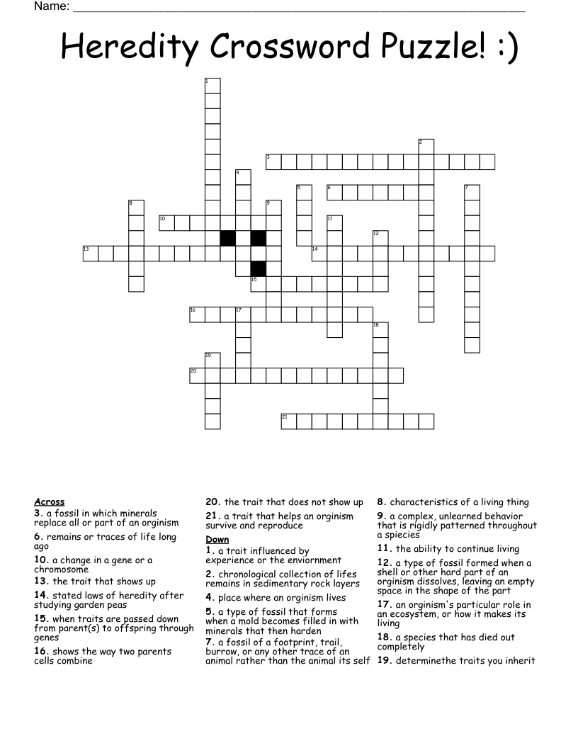 Heredity Crossword Puzzle! :)