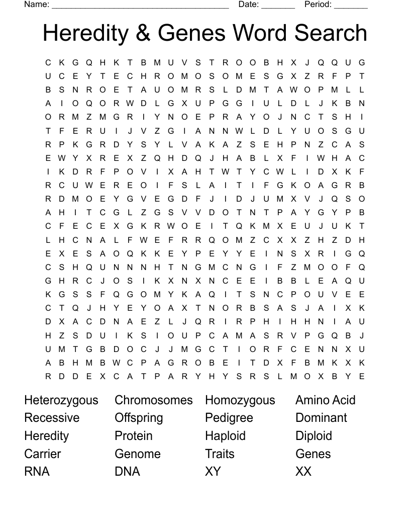 Heredity & Genes Word Search