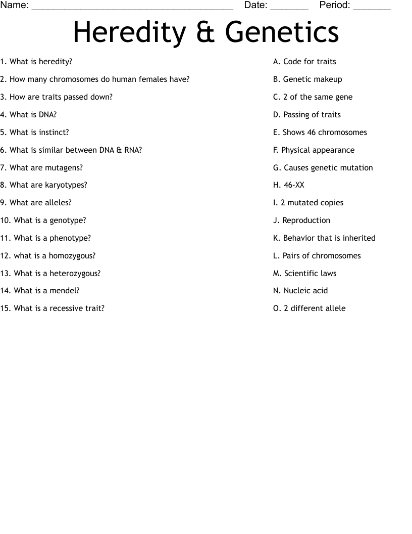 Heredity & Genetics Worksheet