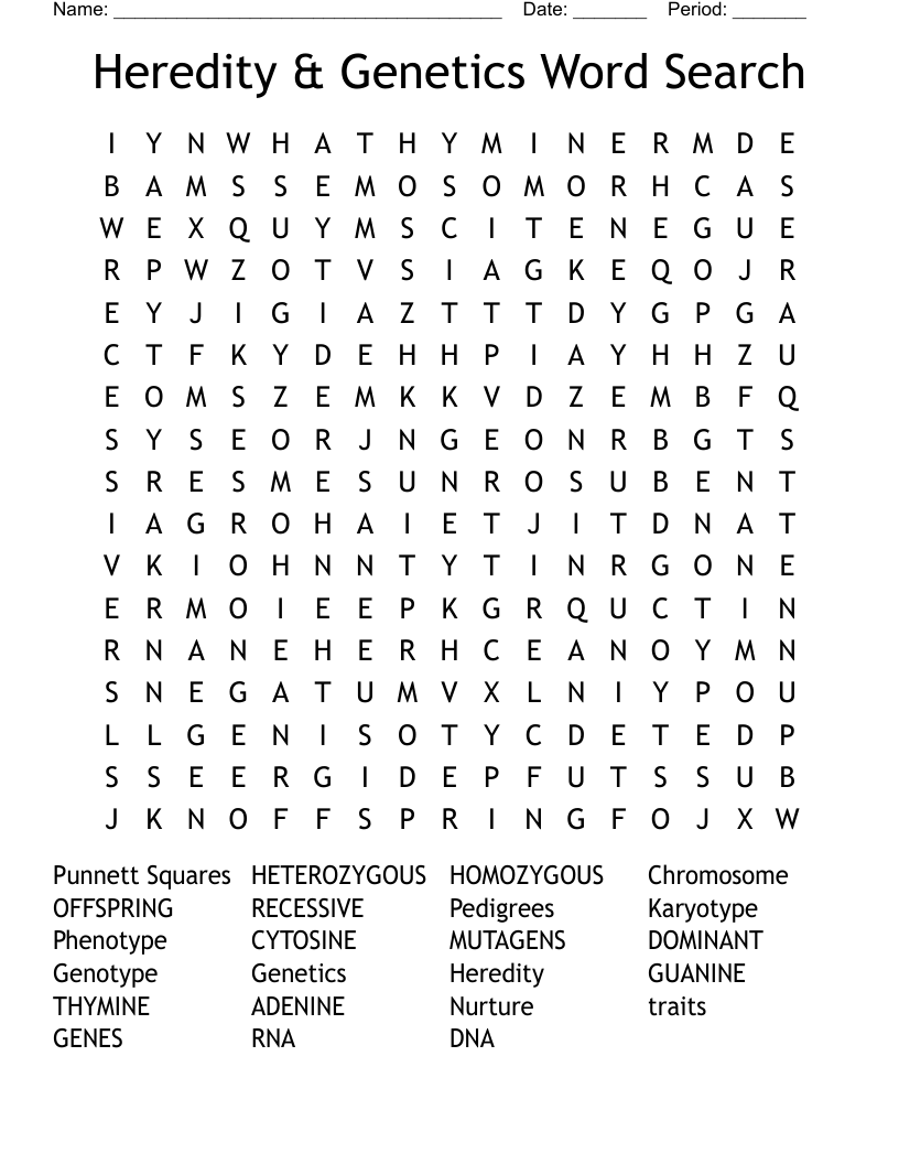 Heredity & Genetics Word Search