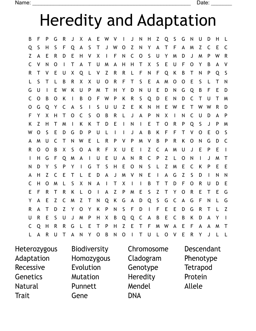 Heredity and Adaptation Word Search
