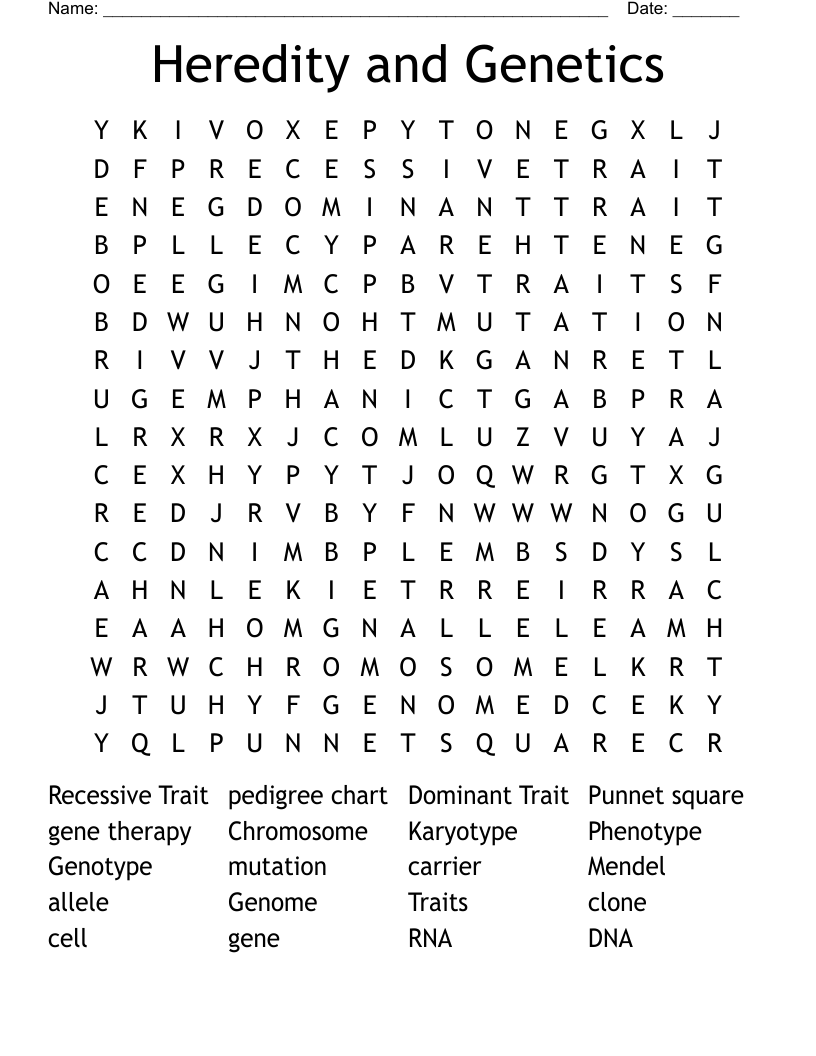 Heredity and Genetics Word Search