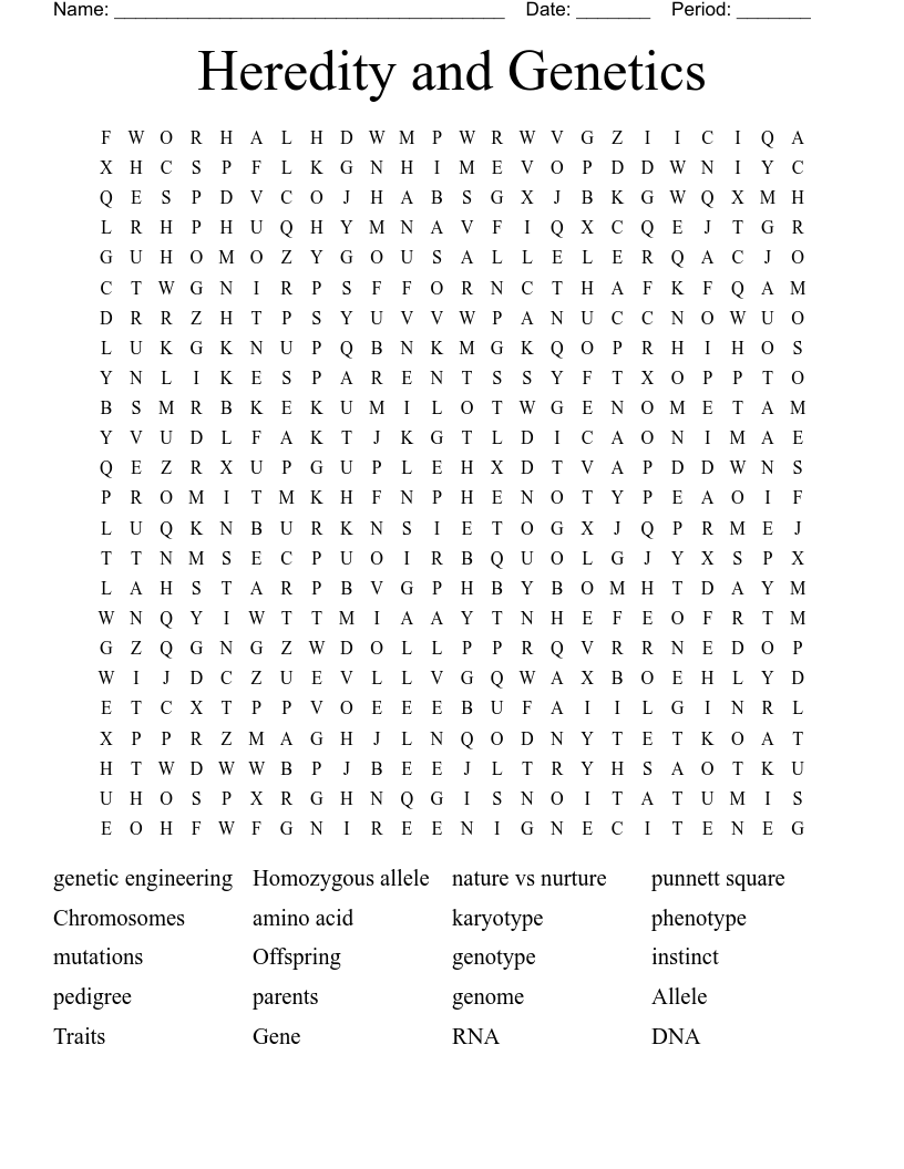 Heredity and Genetics Word Search