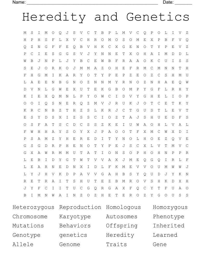 Heredity and Genetics Word Search