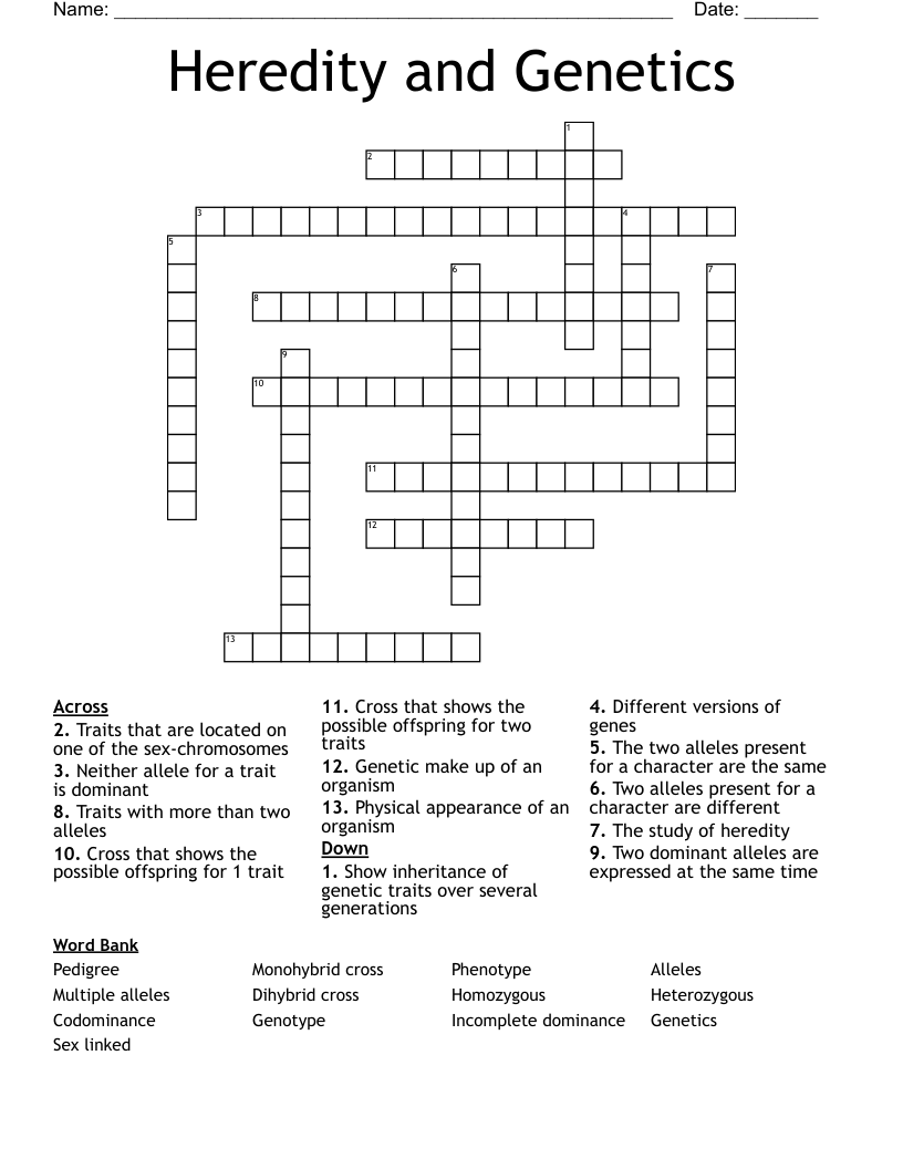 Heredity and Genetics Crossword