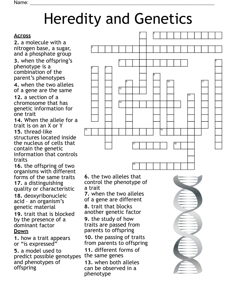 Heredity and Genetics Crossword