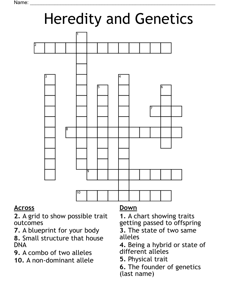 Heredity and Genetics Crossword