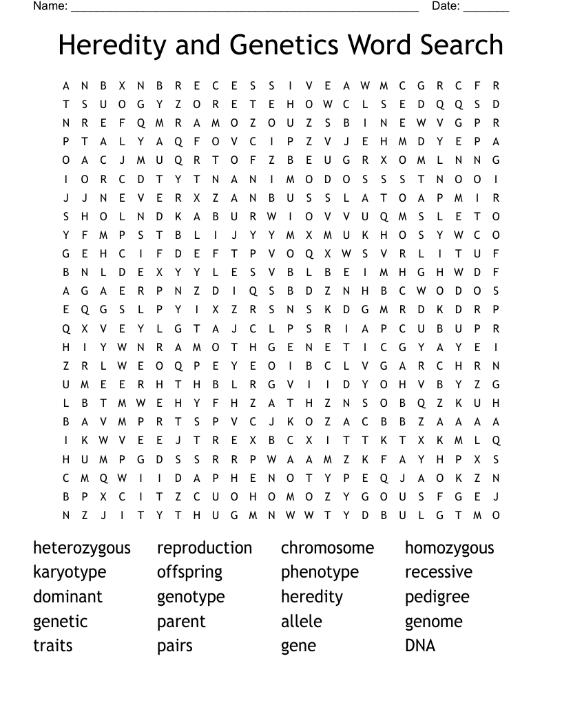 Heredity and Genetics Word Search