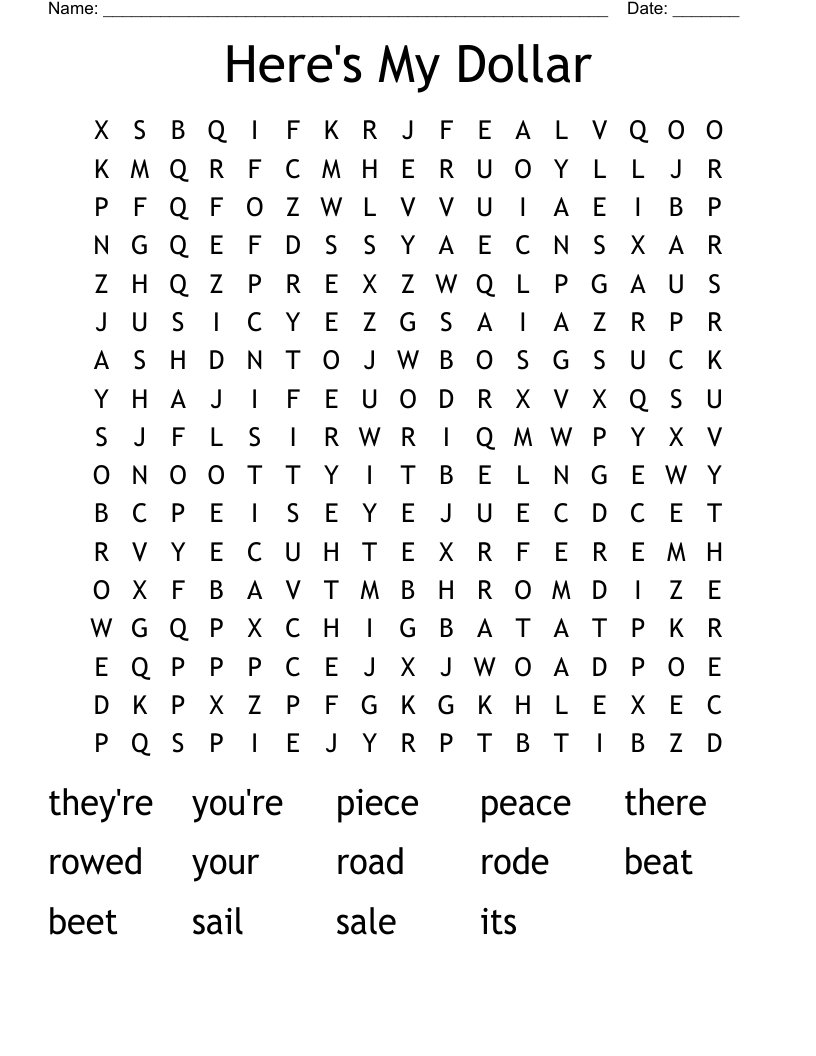Here's My Dollar Word Search