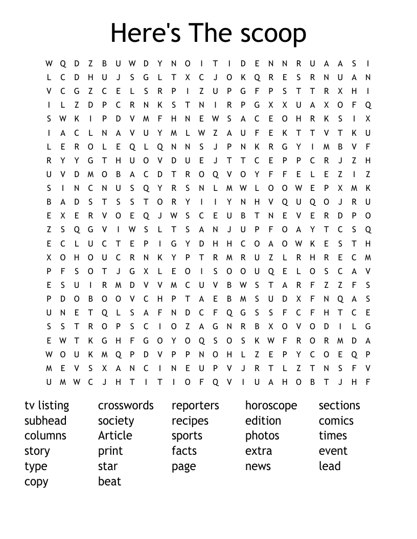 Here's The scoop Word Search