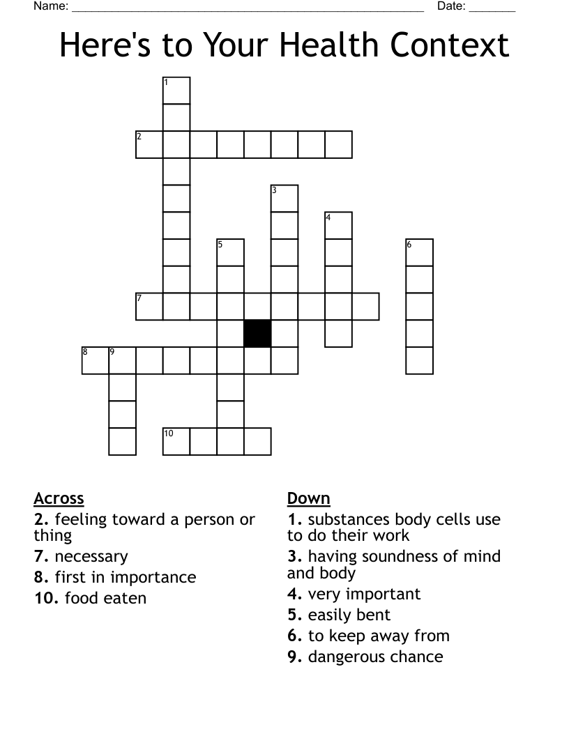 Here's to Your Health Context Crossword