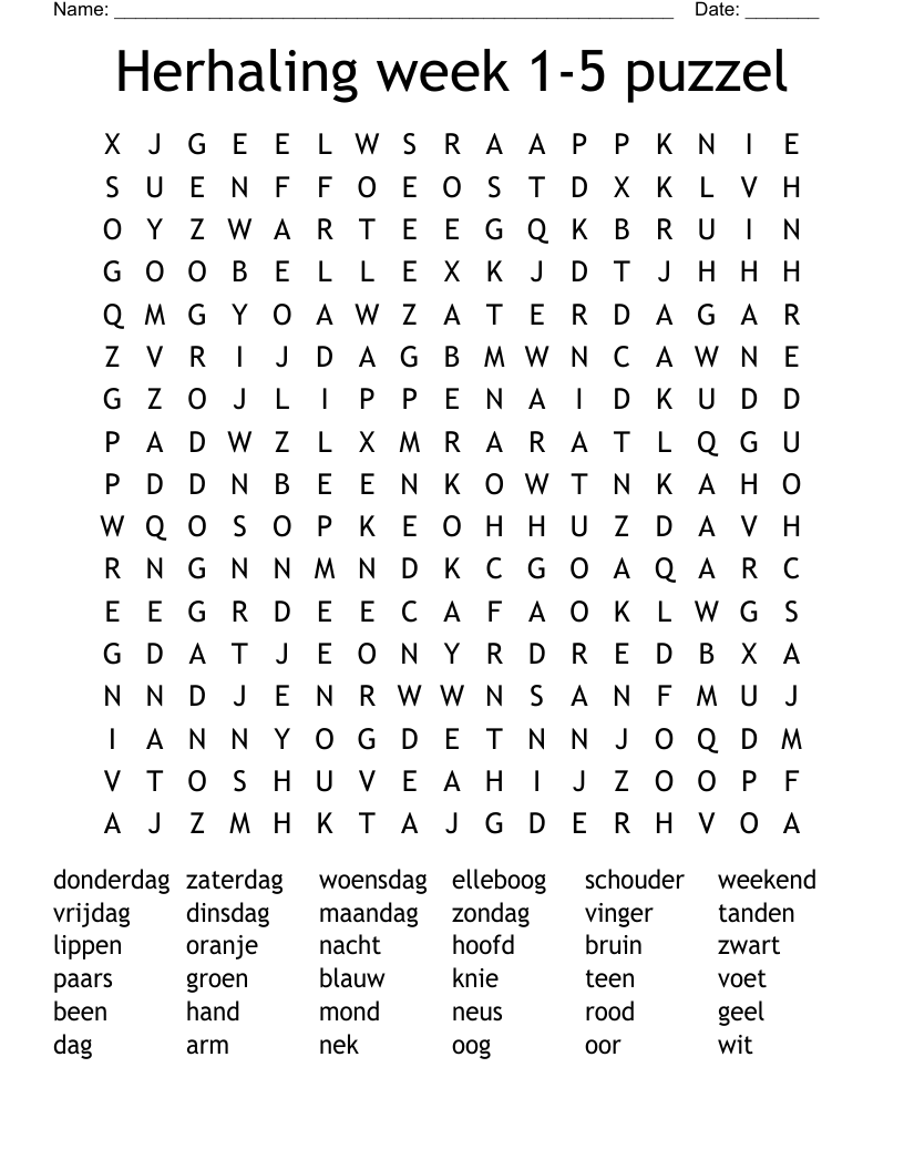 Herhaling week 1-5 puzzel Word Search