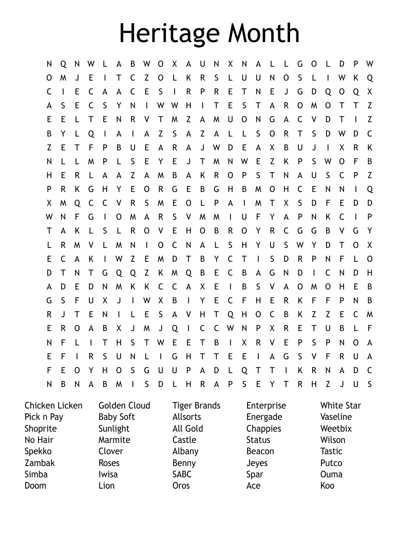 Heritage Month Word Search