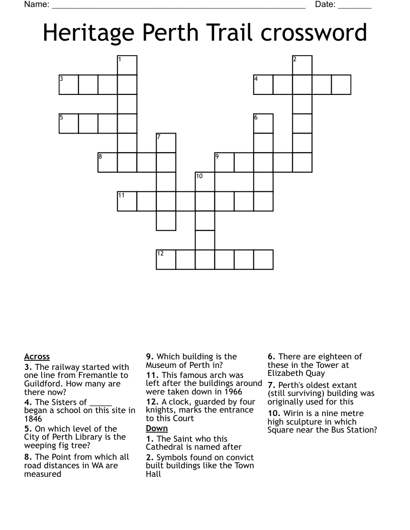 Heritage Perth Trail crossword