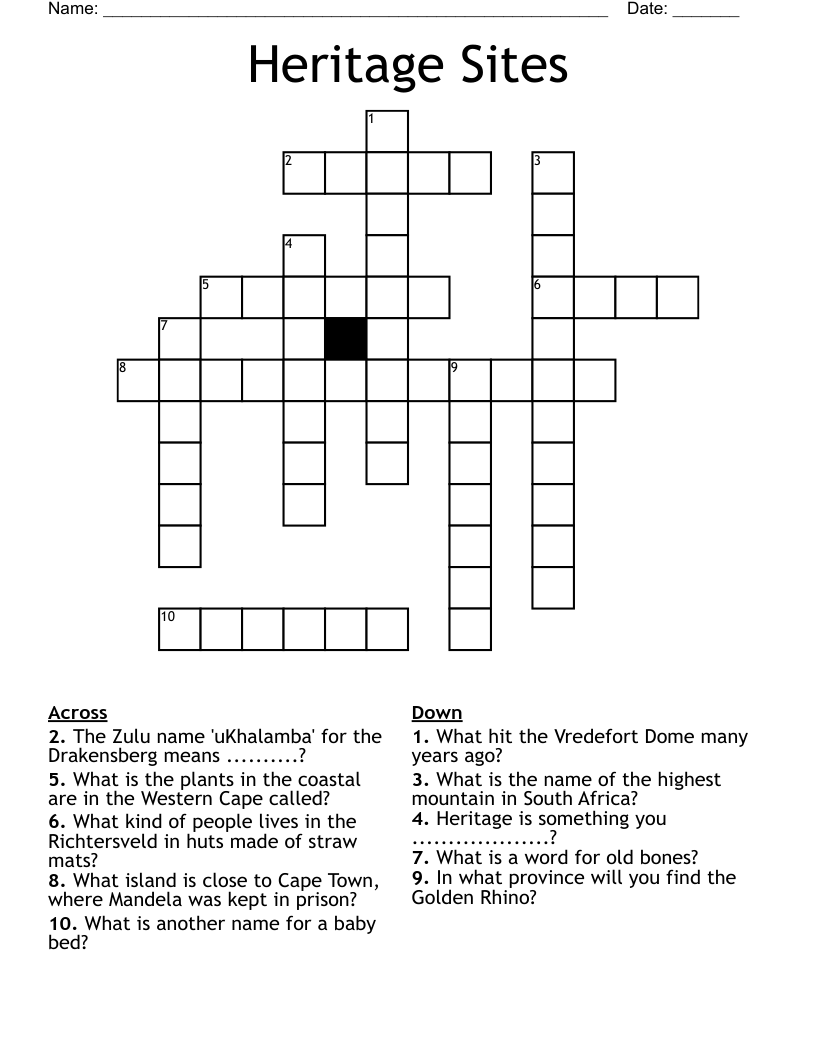 Heritage Sites Crossword