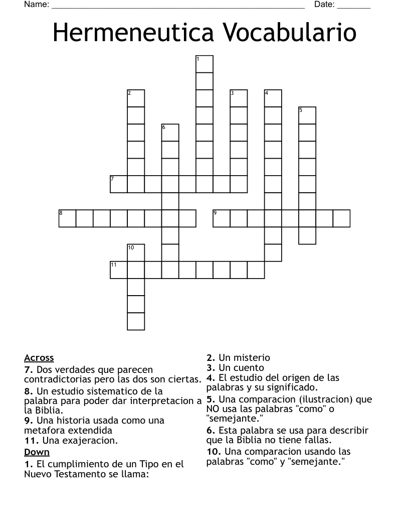 Hermeneutica Vocabulario Crossword